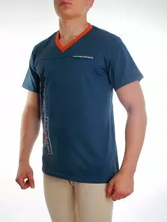 Стильная синяя мужская футболка из хлопкового материала прямого силуэта с принтом Альфа 1896 синий распродажа